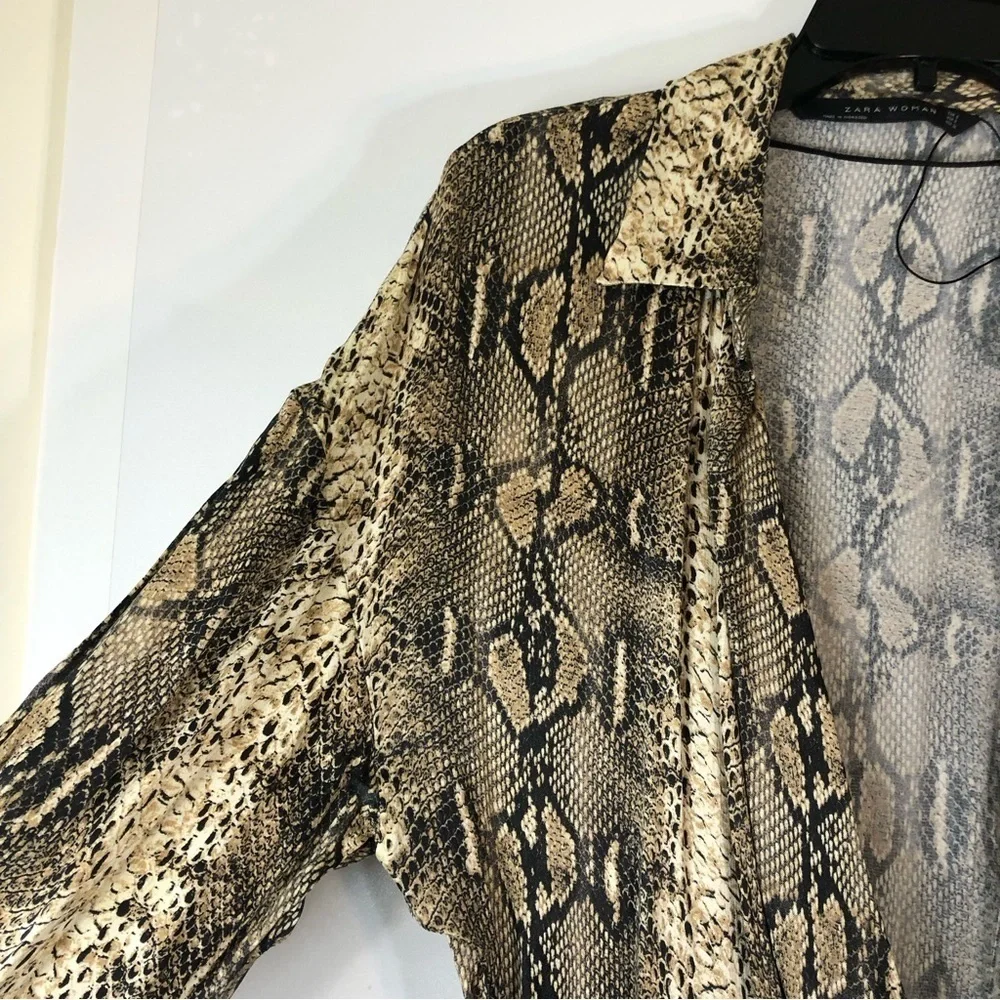 ZARA FLOWING V-NECK SNAKESKIN PRINT LONG SHIRT DRESS | Size Small - Picture 11 of 16